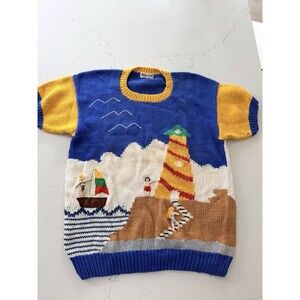Vintage Women's Handicraft Yellow Knit Sweater w 3D Elements Made in Peru Size M